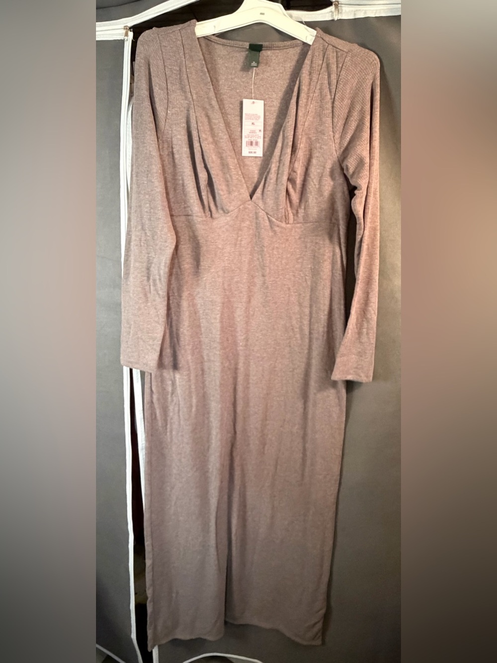 Wild Fable Women's Long Sleeve V-Neck Knit Dress - Gray XL